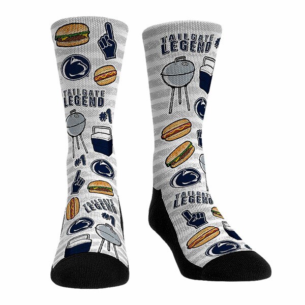 navy and white socks with Tailgate Legend, #1, Athletic Logo, and food, grill, cooler images